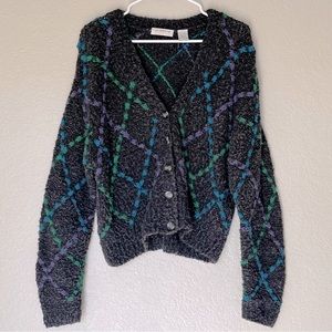 Liz Claiborne Vintage Wool Argyle Fluffy Hand Knit Cardigan